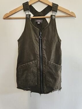 DL1961 Olive Green Zip Front Overall Dress with Patch Pockets